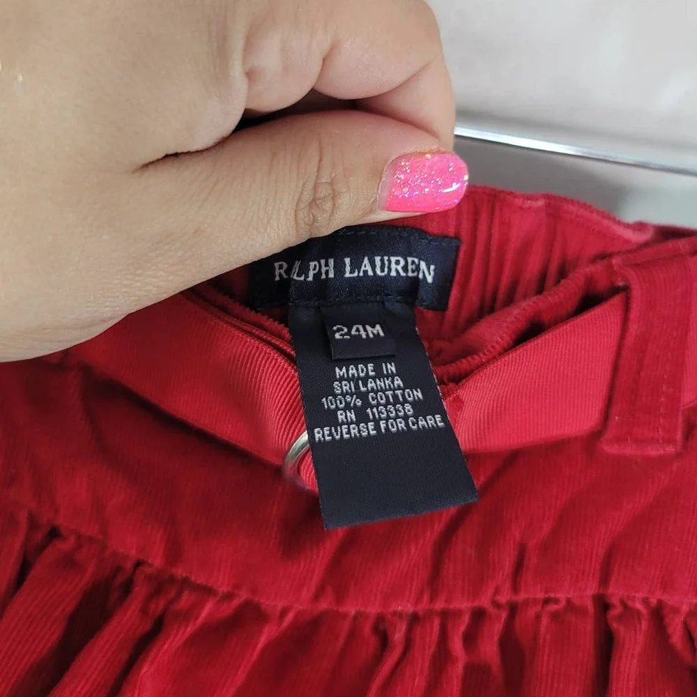 Ralph Lauren Drop Waist Circle Skirt Size 24M Belted Elastic Waist Red Cotton
